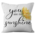 White linen daisy throw pillow cover with yellow sunflower and sunshine print - 45x45 Square (No Insert) / Sunflower Illustration and Text (DRD251-2)