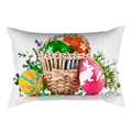 Funda de cojín de Pascua con diseño de huevos coloridos y conejo festivo - Cesta de Mimbre Conejo Blanco (DRD231-17) / 30x50