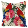 Detailed texture of waterproof linen pillowcase with tropical macaws and floral pattern - Fsym01-5 / 18x18 Inch