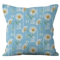 Light blue square pillowcase with fresh white daisy pattern and subtle geometric stripes - 45x45 Square (No Insert) / Blue Striped White Daisy (DRD251-4)
