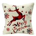 Square beige linen Christmas pillow cover with red and black plaid reindeer design - 45x45cm / Beige Red Black Plaid Deer Snow (YMD53-22)