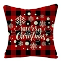 Red and black buffalo plaid Christmas pillow cover with white Merry Christmas lettering - 45x45cm / Red Black Plaid Snow Wish (YMD53-23)