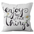 Enjoy the little things quote cushion cover with daisy flower print in white canvas - 45x45 Square (No Insert) / White English and Daisy (DRD251-5)