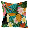 Federa per cuscino impermeabile in lino con motivi tropicali di fenicotteri e tucani - Stile Tucano Geometrico Ciano (FSYM01-4) / 45*45cm