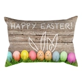 Funda de cojín de Pascua con diseño de conejos y huevos sobre fondo de madera - Textura de Madera Happy Easter (DRD231-21) / 30x50