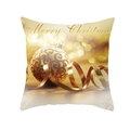 Detail of golden Merry Christmas pillow cover with festive gold ball and ribbon pattern - Golden Christmas Ball Ribbon Style (DRD263-4)
