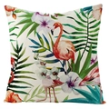 Fodera per cuscino in lino impermeabile con fenicottero rosa tropicale e foglie verdi - Stile Fenicottero Acquerello Bianco (FSYM01-3) / 45*45cm