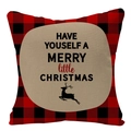 Christmas red plaid linen pillowcase featuring reindeer silhouette and holiday greetings - 45x45cm / Red Black Plaid Patch Reindeer (YMD53-24)