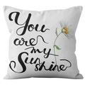 White daisy square pillowcase with You are my sunshine print in textured cotton linen - 45x45 Square (No Insert) / Handwritten Text and White Daisy (DRD251-6)