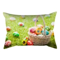 Funda de cojín de Pascua con huevos coloridos en cesta sobre fondo de hierba - Cesta de Mimbre Blanca (DRD231-22) / 30x50