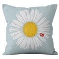 Light blue decorative square pillowcase featuring realistic daisy and ladybug print - 45x45 Square (No Insert) / Light Blue Daisy and Ladybug (DRD251-7)