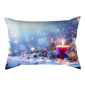 Detail of lumbar pillow cover with Christmas candle, star, and pine cone winter scenery - Purple Candle Snow Style(DRD259-12)