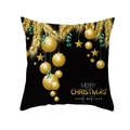 Dettaglio della federa natalizia nera con rami dorati e ornamenti festivi eleganti - 45x45cm / Stile Ramo di Albero di Natale Nero-Oro (DRD263-22)
