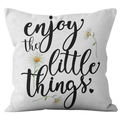 White square daisy cushion cover with enjoy the little things script and floral print - 45x45 Square (No Insert) / White Quote and Daisy Illustration (DRD251-9)