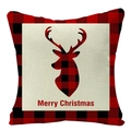 Christmas buffalo plaid pillow case with deer silhouette and Merry Christmas text - 45x45cm / Beige Red Black Plaid Deer Merry (YMD53-27)