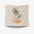 Morandi abstract tapestry with green leaves and earthy ceramic print on beige fabric - 95x73cm / Brushed Fabric / GT34-1