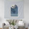 Detailansicht eines Wandteppichs im skandinavischen Stil mit Mond über dem Wohnzimmersofa - Gebürsteter Stoff / GT35-1 / 95x73