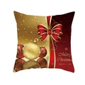 Dettaglio della federa natalizia rossa con palline dorate e scritta di buon Natale - 45x45cm / Stile Nastro Rosso-Oro Palla di Natale (DRD263-10)