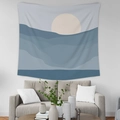 Detailansicht eines nordischen Wandteppichs mit blauen Bergen in modernem Wohndekor-Stil - Gebürsteter Stoff / GT35-3 / 95x73