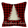 Christmas pillow cover with red buffalo plaid pattern and white tree silhouette - 45x45cm / Red Black Plaid White Silhouette Tree (YMD53-29)