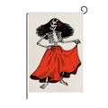 Halloween garden flag with Catrina skull print and black metal stand for outdoor decor - Red Dress Female Skull Style (QZ005-2)