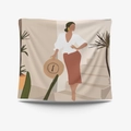 Morandi abstract tapestry featuring a woman with a sun hat in earthy warm tones - Brushed Fabric-95X73 / Woman in Red Holding Hat (GT34-2)