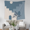 Minimalistischer Wandteppich mit geometrischem Bogen und Palmenblatt im modernen Wohnzimmer - Gebürsteter Stoff / GT35-4 / 95x73