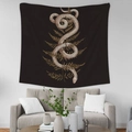 Détail d'une tapisserie serpent et fougère décorant un salon au style minimaliste - 95X73 Tissu Brossé / Illustration Vintage Serpent Blanc et Plante (GT36-4)