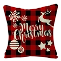 Red and black buffalo plaid Christmas pillowcase with white Merry Christmas text - 45x45cm / Red Black Plaid White Merry Wish (YMD53-31)