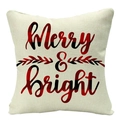 Merry & Bright Christmas pillowcase with red buffalo plaid letters and linen texture - 45x45cm / Beige Red Black Plaid Bright (YMD53-32)
