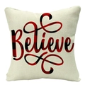 Christmas plaid Believe linen pillow cover with festive buffalo check patterns for home - 45x45cm / Beige Red Black Plaid Believe (YMD53-33)