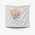 Morandi abstract tapestry with minimalist line art female silhouette and floral design - Brushed Fabric-95X73 / Line Portrait and Yellow Flower (GT34-7)