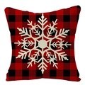 Red and black buffalo plaid Christmas pillow cover with cream snowflake print - 45x45cm / Red Black Plaid Beige Snow (YMD53-34)