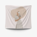 Morandi minimalist abstract wall tapestry featuring a woman in a floral dress and sun hat - Brushed Fabric-95X73 / Woman with Flower and Straw Hat (GT34-9)