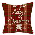 Christmas red and green plaid linen pillowcase with Merry Christmas reindeer antler print - 45x45cm / Red Green Plaid White Merry (YMD53-35)