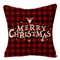 Red and black buffalo plaid Christmas pillowcase featuring reindeer and snowflake prints - 45x45cm / Red Black Plaid White Reindeer (YMD53-36)