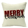 Christmas plaid linen pillowcase featuring Merry Christmas red buffalo check text - 45x45cm / Beige Plaid Patch Merry (YMD53-37)