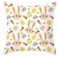 Housse de coussin lapin de Pâques avec œufs colorés et carottes sur fond beige - 45x45 cm / Style Lapin Yeux Fermés Blanc Cassé (DRD372-6)