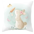 Housse de coussin Pâques avec lapin aquarelle, oiseau jaune et carottes sur fond blanc - 45x45 cm / Style Lapin Debout Aquarelle Blanc (DRD372-7)