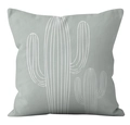 Detail of grey-blue cushion cover with white linear cactus embroidery and fabric texture - Gray Blue Cactus Line Style (CRD34-8)