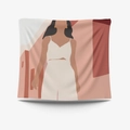 Morandi minimalist abstract wall tapestry featuring fashion lady in geometric landscape - Brushed Fabric-95X73 / Woman with Gold Earrings (GT34-13)