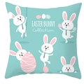 Housse de coussin lapin de Pâques vert menthe avec motifs d'oeufs et de lapins blancs - 45x45 cm / Style Cinq Lapins Œufs Vert Menthe (DRD372-10)