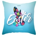 Taie d'oreiller bleu clair lapin de Pâques avec silhouettes d'œufs et fleurs décor - 45x45 cm / Style Silhouette Lapin Point Bleu Clair (DRD372-11)