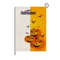 Halloween garden flag with jack-o-lantern and bats print on linen fabric texture - Pumpkin Bat Color Block Style (QZ004-14)
