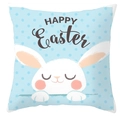 Housse de coussin Pâques bleu clair avec lapin blanc mignon et texte Happy Easter - 45x45 cm / Style Lapin Pois Bleu Clair (DRD372-13)