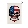 Outdoor linen garden flag with American flag skull print and black metal hanger - Flag Skull Red White Blue Style (QZ004-15)