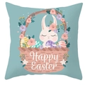 Housse de coussin lapin de Pâques vert menthe avec panier de fleurs et œufs décorés - 45x45 cm / Style Lapin Dans Un Panier Vert Menthe (DRD372-14)