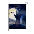 Halloween garden flag featuring zombie hand and full moon on linen fabric with stand - Zombie Hand Full Moon Style (QZ004-16)