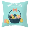 Housse de coussin Pâques bleu clair avec panier d'œufs et texte Happy Easter - 45x45 cm / Style Œufs Dans Un Panier Bleu Clair (DRD372-17)
