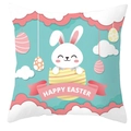 Housse de coussin lapin de Pâques avec texte Happy Easter et œufs sur fond vert menthe - 45x45 cm / Style Lapin Dans L'Œuf Vert Menthe (DRD372-18)